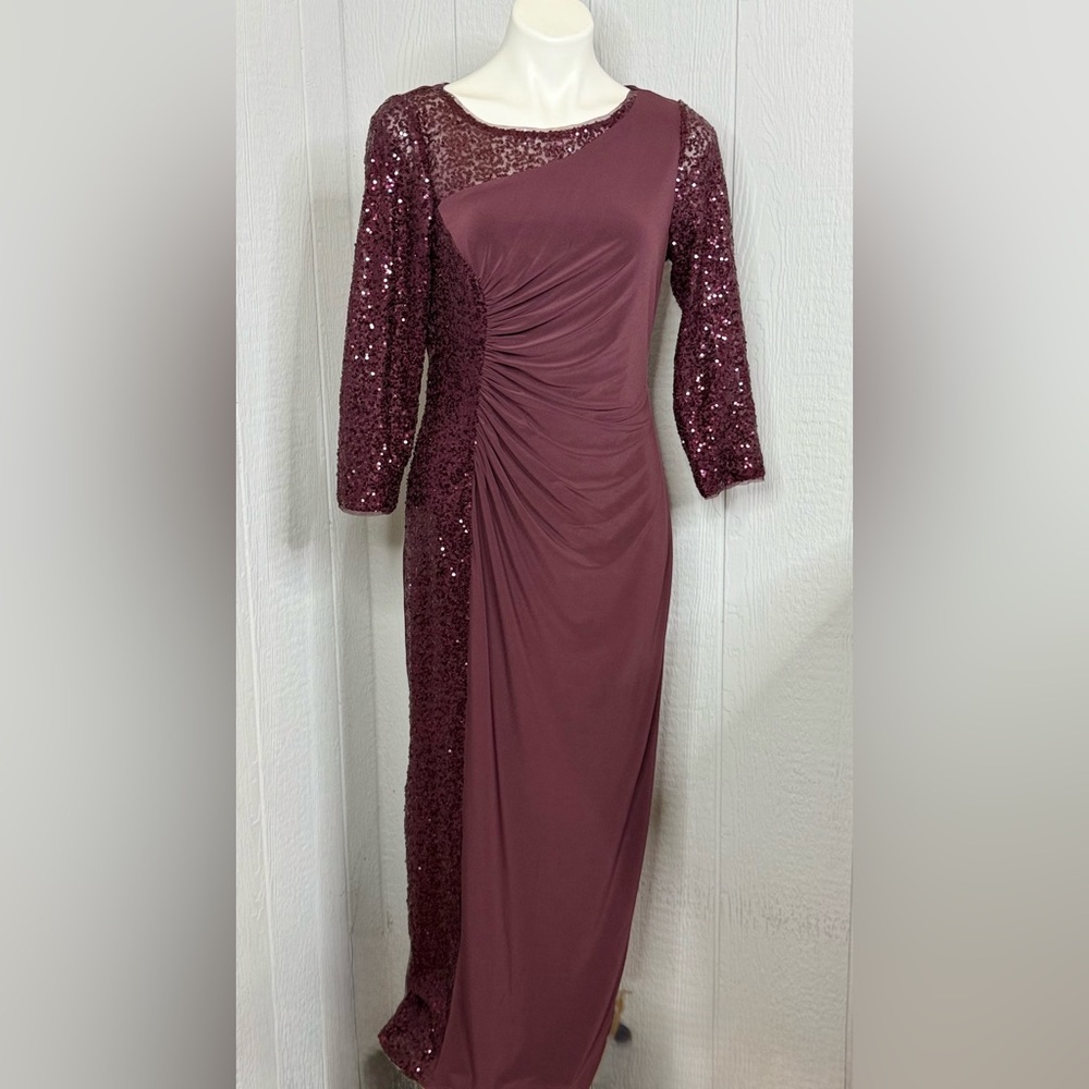 Adrianna Papell Burgundy Sequin Long Sleeve Dress